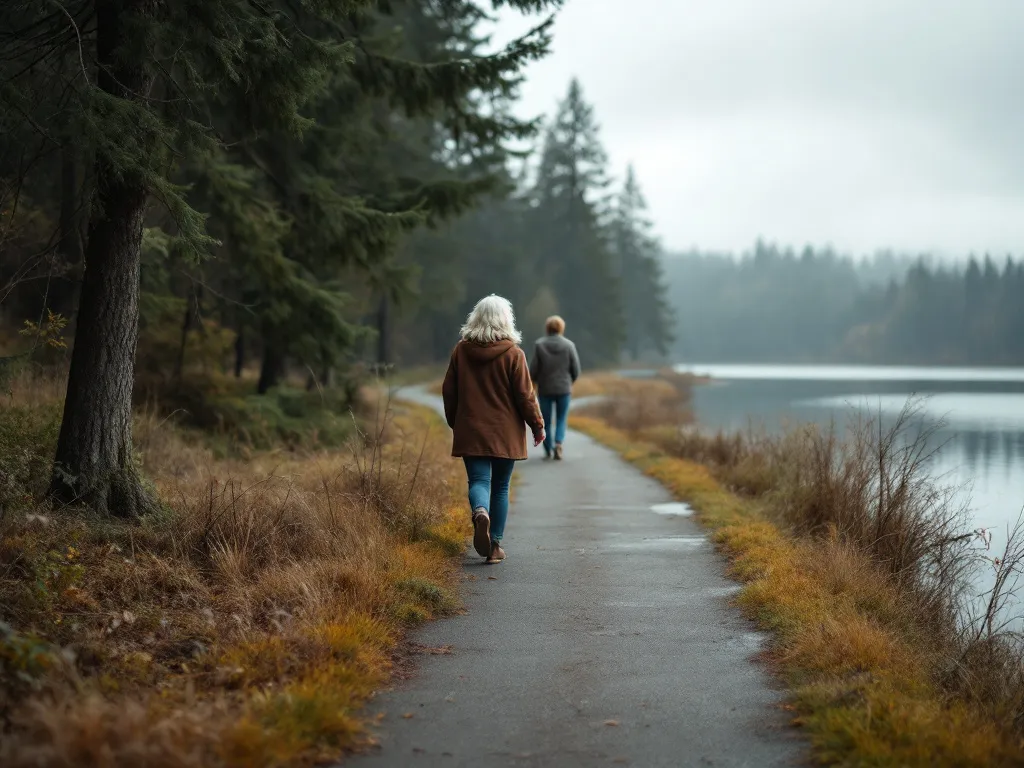 Walking path along Capitol Lake in Olympia on a quiet morning