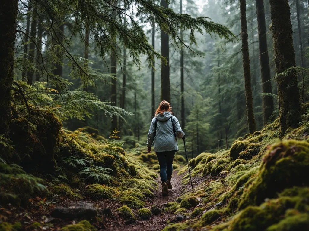A quiet trail through evergreen trees